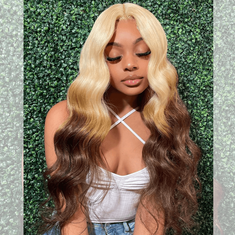 SZC Ombre Blonde Light Chocolate Brown HD Lace Front Virgin Human Hair Wig