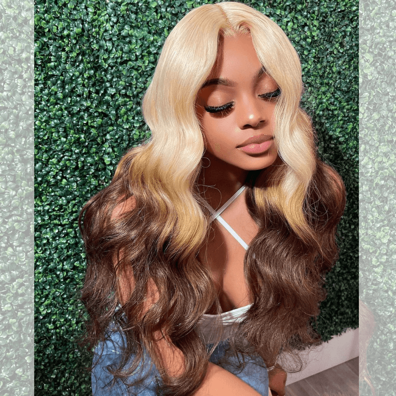 SZC Ombre Blonde Light Chocolate Brown HD Lace Front Virgin Human Hair Wig