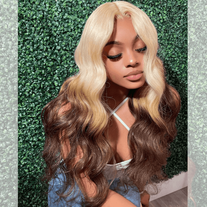 SZC Ombre Blonde Light Chocolate Brown HD Lace Front Virgin Human Hair Wig