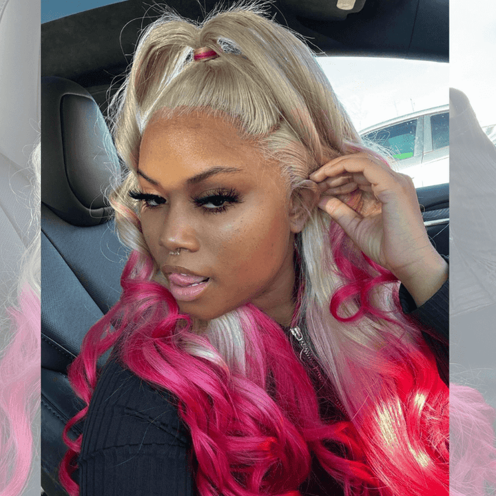 SZC Ombre Blonde Pink Body Wave Ear to Ear 13X4 Lace Front Human Hair Wigs