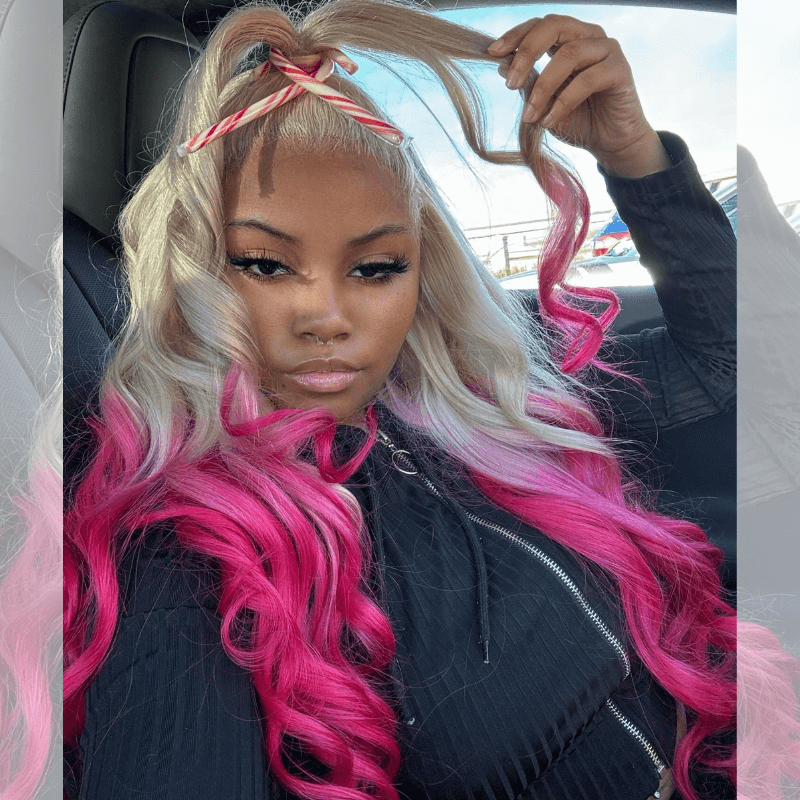 SZC Ombre Blonde Pink Body Wave Ear to Ear 13X4 Lace Front Human Hair Wigs