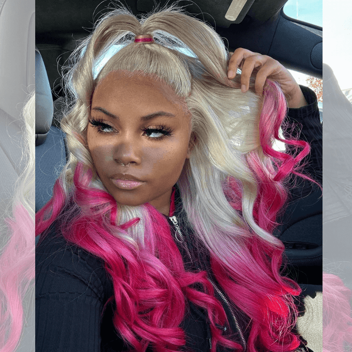 SZC Ombre Blonde Pink Body Wave Ear to Ear 13X4 Lace Front Human Hair Wigs