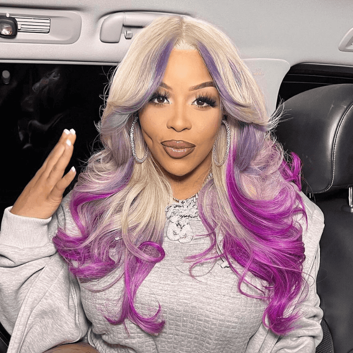 SZC Ombre Blonde Purple Lavender Color 13x4 Lace Front Human Hair Wigs