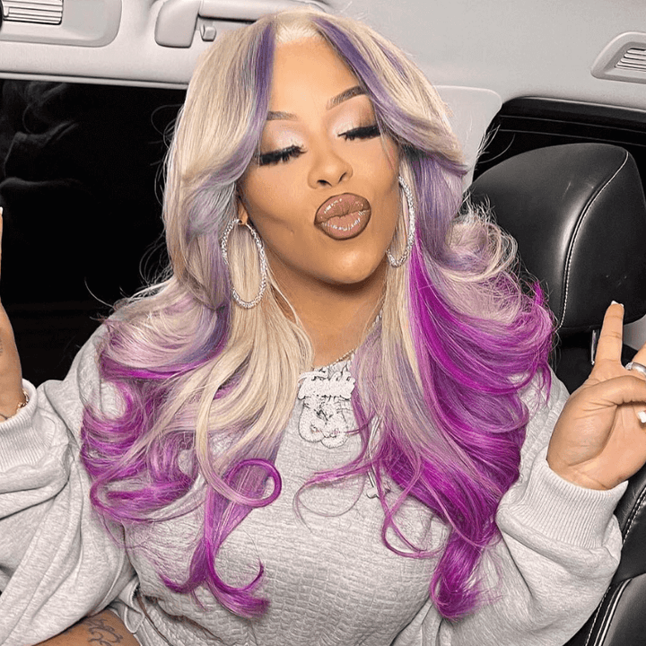 SZC Ombre Blonde Purple Lavender Color 13x4 Lace Front Human Hair Wigs