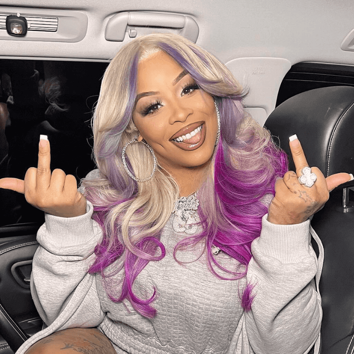 SZC Ombre Blonde Purple Lavender Color 13x4 Lace Front Human Hair Wigs