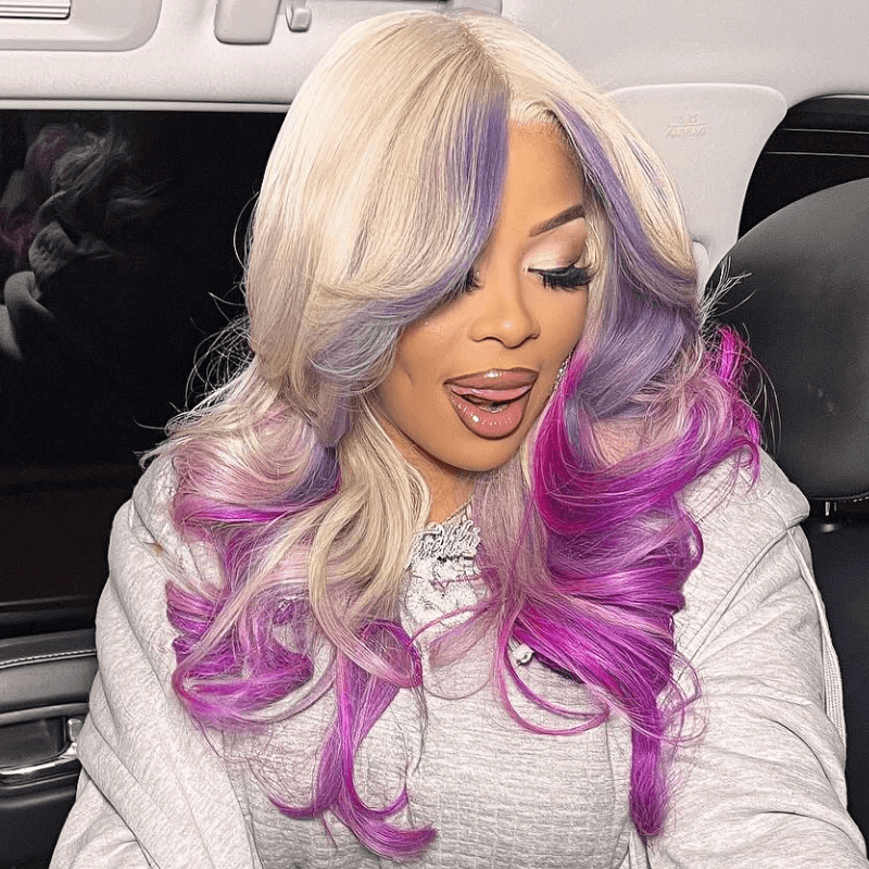 SZC Ombre Blonde Purple Lavender Color 13x4 Lace Front Human Hair Wigs