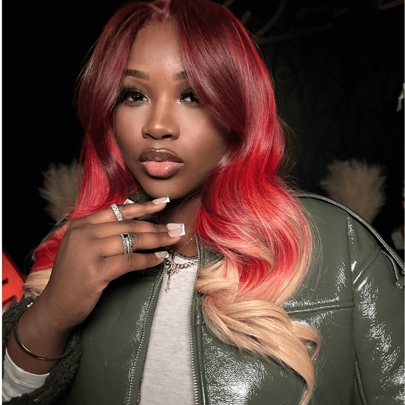 SZC Ombre Burgundy Red Honey Blonde Highlight Lace Front Human Hair Wigs