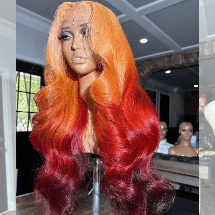 SZC Ombre Ginger Red Black Body Wave Virgin Lace Front Human Hair Wig