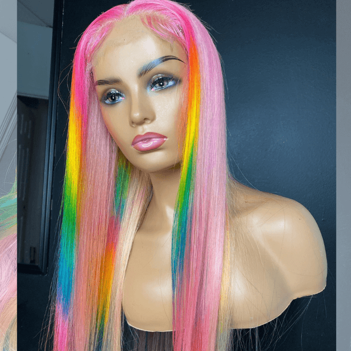 SZC Ombre Ginger Yellow Green Blue Pink Highlight Virgin Human Hair Wigs