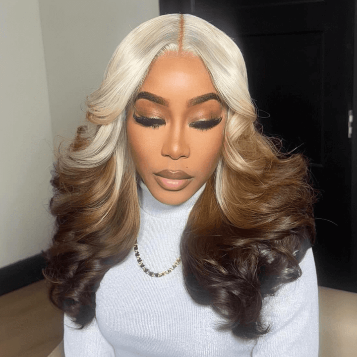 SZC Ombre Gray Chocolate Brown 13x4 HD Lace Front Body Wave Hair Wig