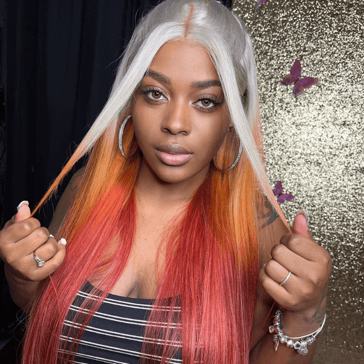 SZC Ombre Gray Ginger Orange Red Color Lace Front Virgin Human Hair Wigs