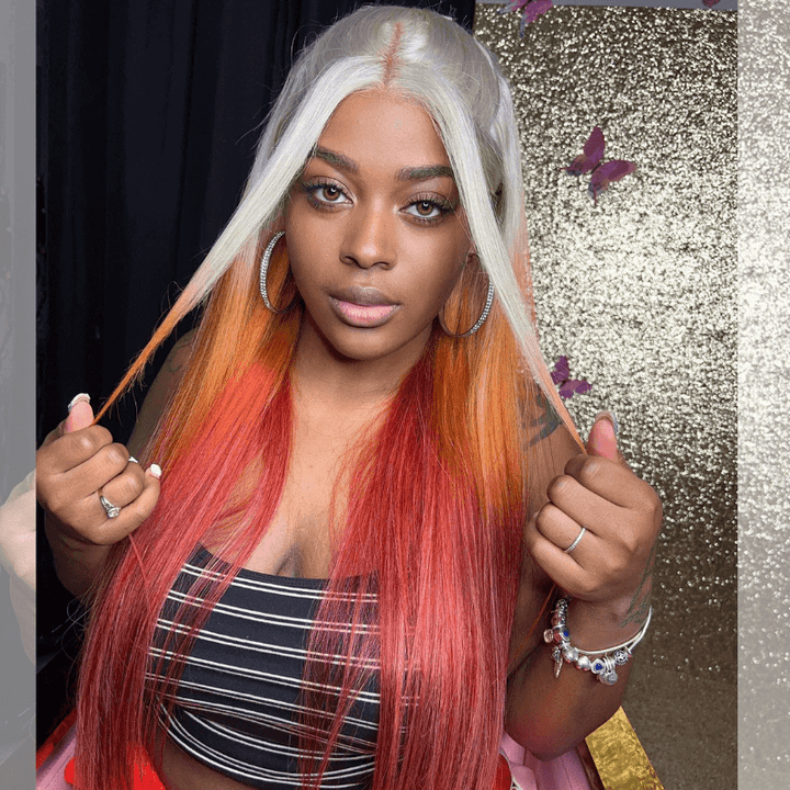 SZC Ombre Gray Ginger Orange Red Color Lace Front Virgin Human Hair Wigs