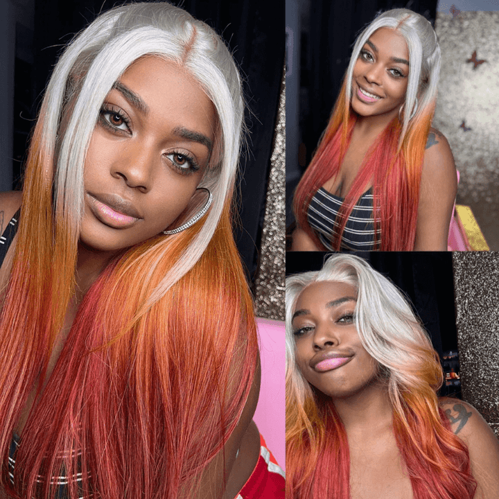 SZC Ombre Gray Ginger Orange Red Color Lace Front Virgin Human Hair Wigs