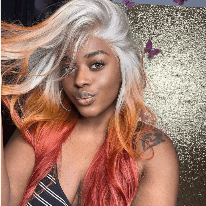 SZC Ombre Gray Ginger Orange Red Color Lace Front Virgin Human Hair Wigs