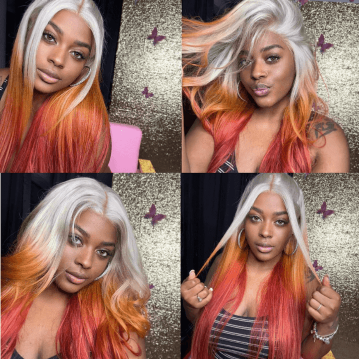 SZC Ombre Gray Ginger Orange Red Color Lace Front Virgin Human Hair Wigs