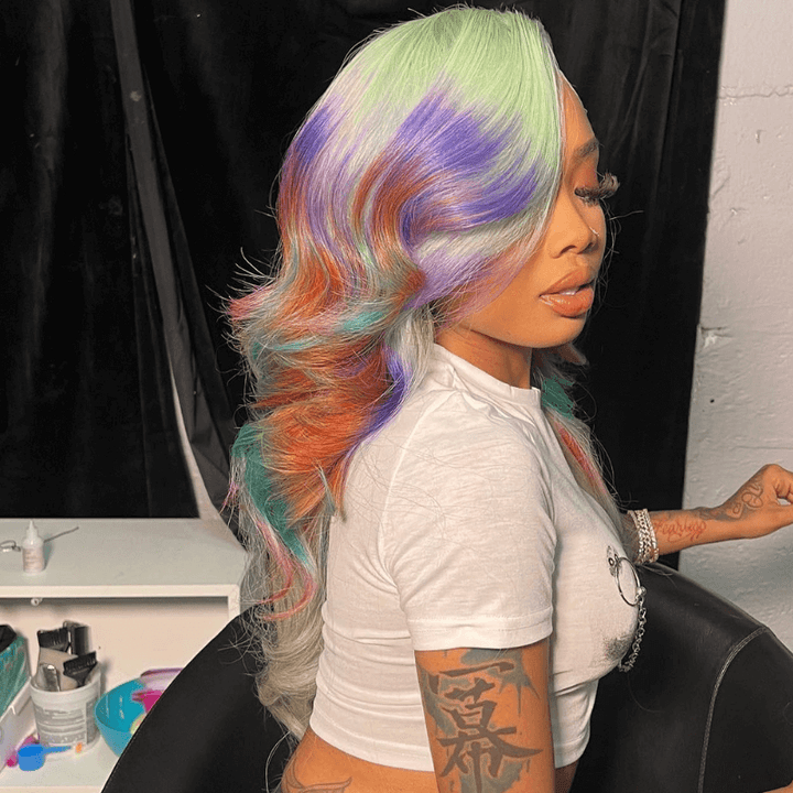 SZC Ombre Green Purple Ginger Blue Body Wave HD Lace Front Human Hair Wigs
