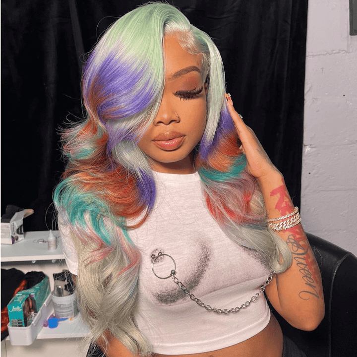 SZC Ombre Green Purple Ginger Blue Body Wave HD Lace Front Human Hair Wigs