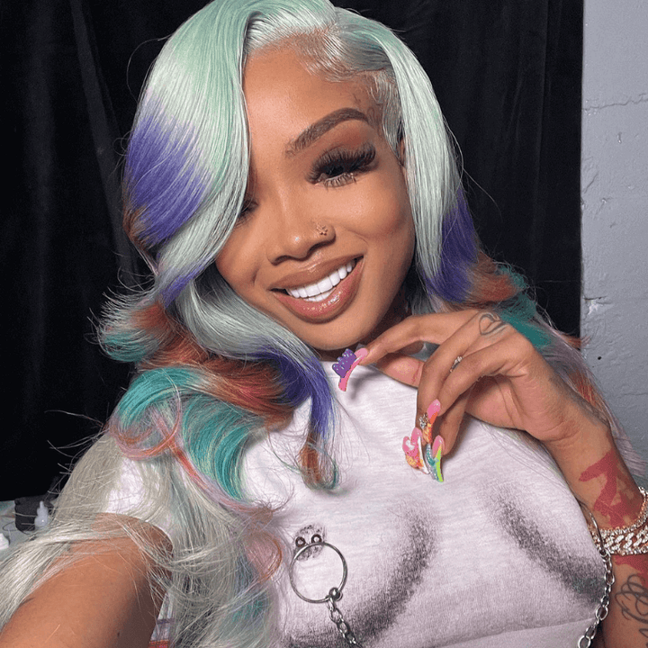 SZC Ombre Green Purple Ginger Blue Body Wave HD Lace Front Human Hair Wigs