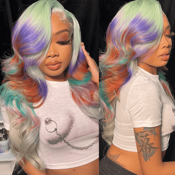 SZC Ombre Green Purple Ginger Blue Body Wave HD Lace Front Human Hair Wigs