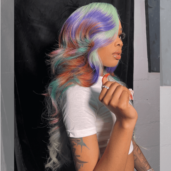 SZC Ombre Green Purple Ginger Blue Body Wave HD Lace Front Human Hair Wigs