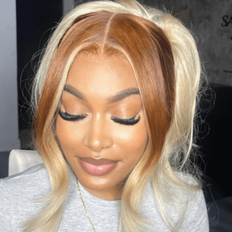 SZC Ombre Light Brown Platinum Blonde Skunk Stripe Lace Front Hair Wigs