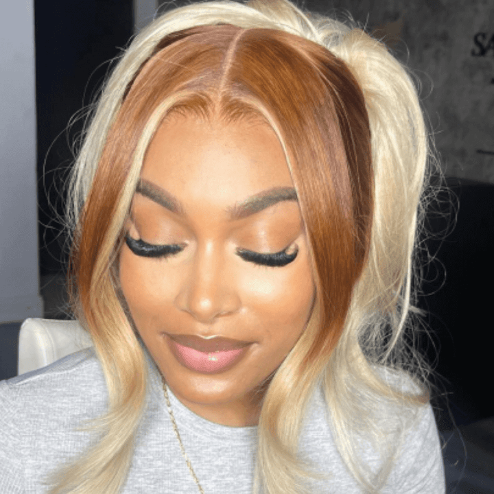 SZC Ombre Light Brown Platinum Blonde Skunk Stripe Lace Front Hair Wigs