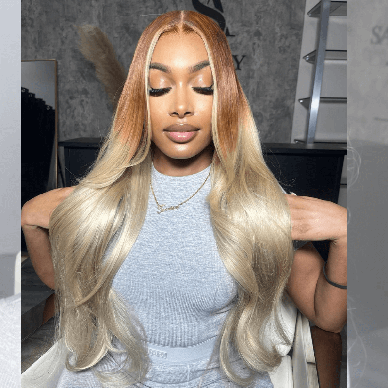 SZC Ombre Light Brown Platinum Blonde Skunk Stripe Lace Front Hair Wigs