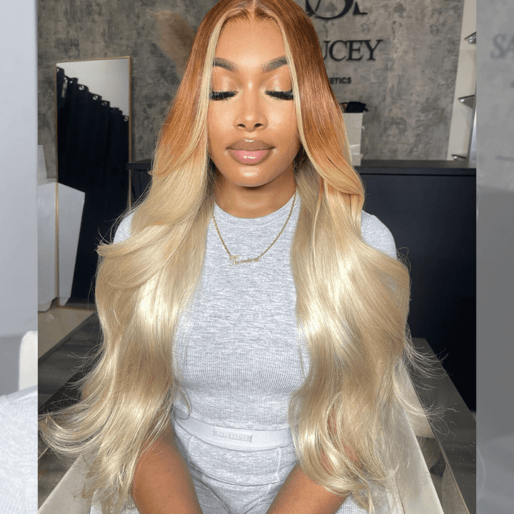 SZC Ombre Light Brown Platinum Blonde Skunk Stripe Lace Front Hair Wigs