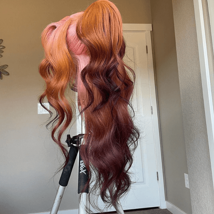 SZC Ombre Pink Ginger Orange Chocolate Brown HD Lace Front Human Hair Wig