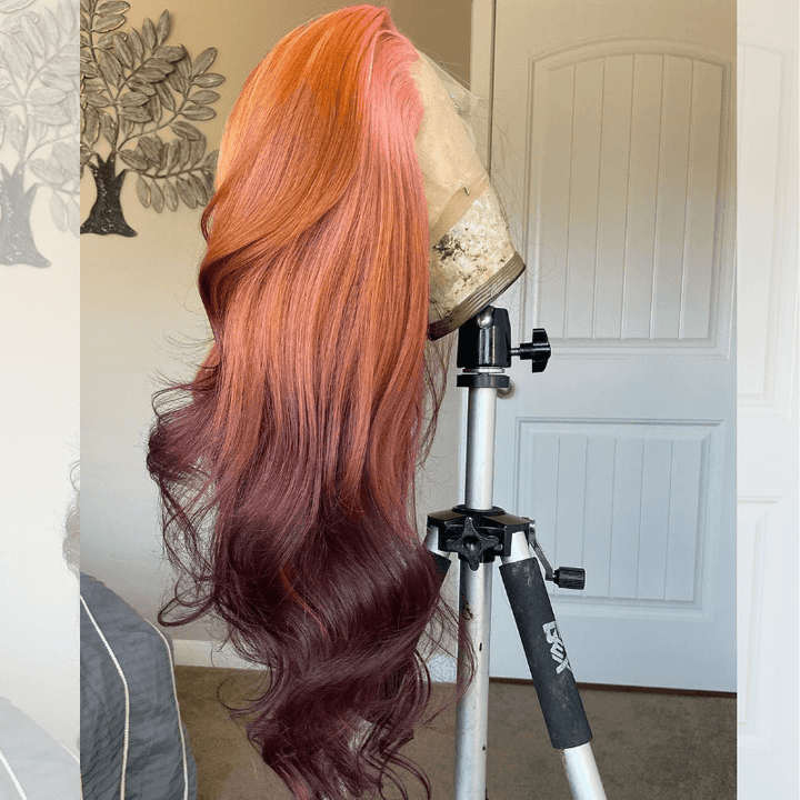 SZC Ombre Pink Ginger Orange Chocolate Brown HD Lace Front Human Hair Wig