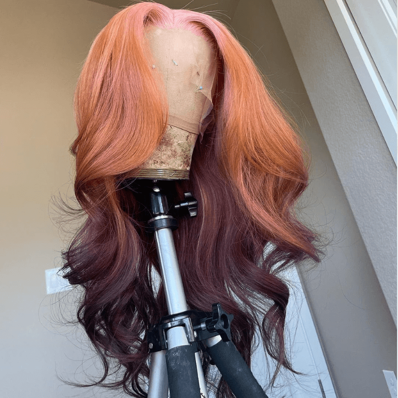 SZC Ombre Pink Ginger Orange Chocolate Brown HD Lace Front Human Hair Wig