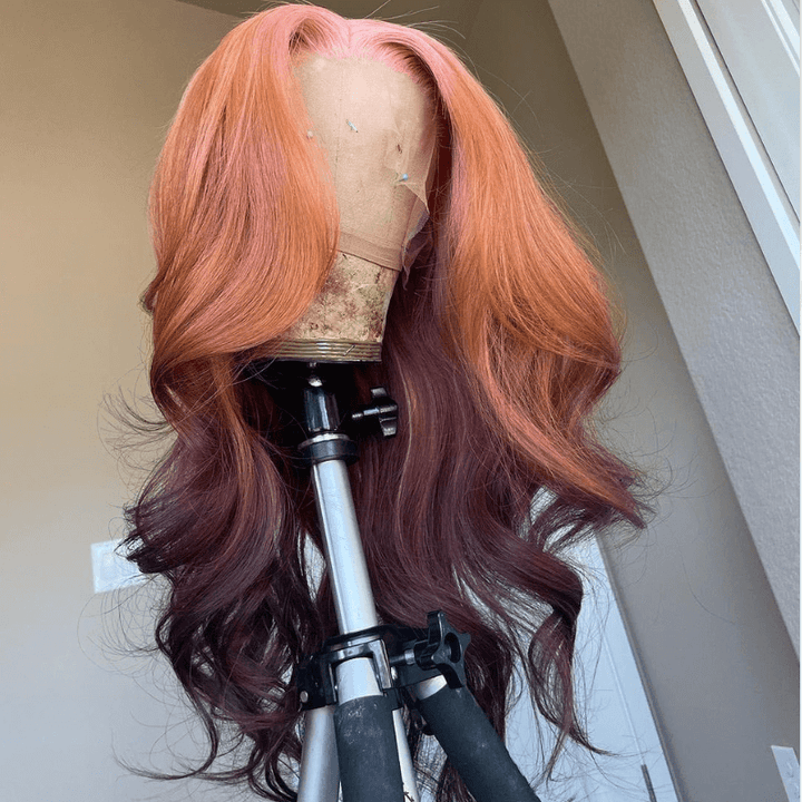 SZC Ombre Pink Ginger Orange Chocolate Brown HD Lace Front Human Hair Wig
