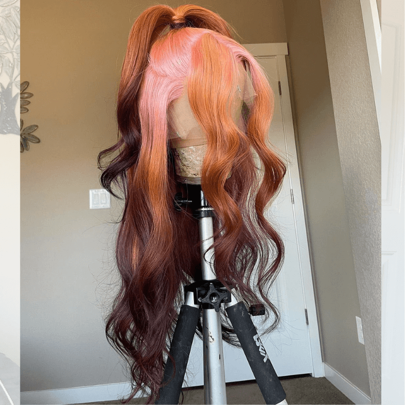 SZC Ombre Pink Ginger Orange Chocolate Brown HD Lace Front Human Hair Wig