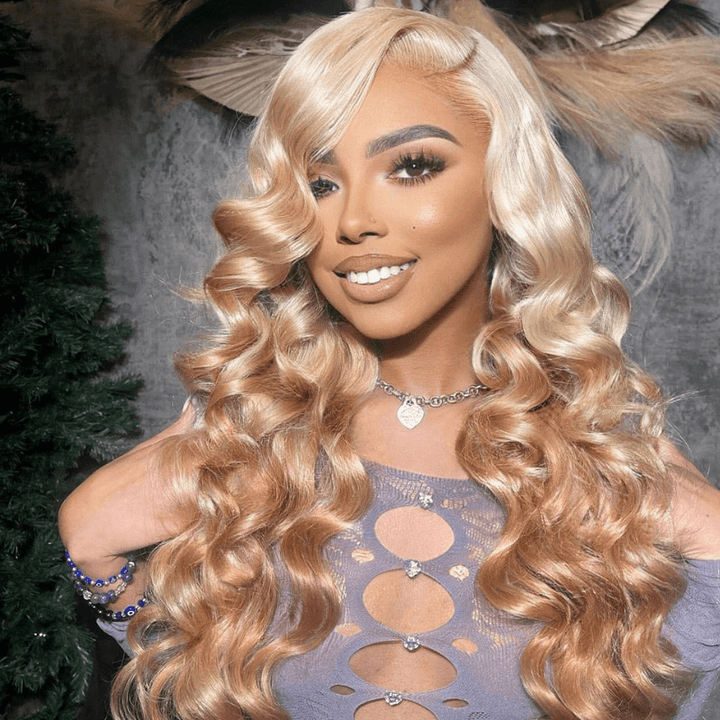 SZC Ombre Platinum Blonde Light Brown 13x4 HD Lace Front Human Hair Wigs