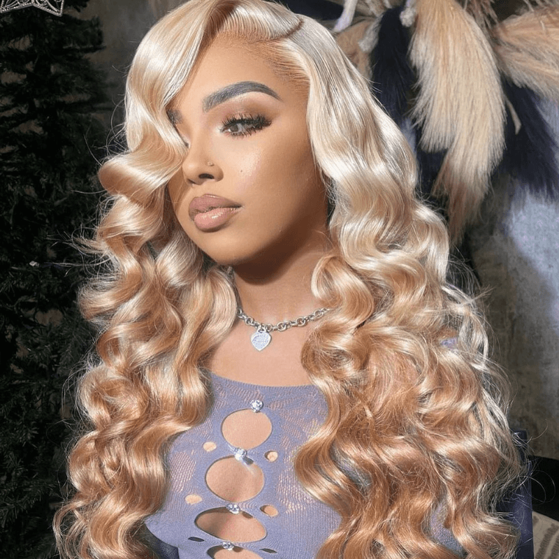 SZC Ombre Platinum Blonde Light Brown 13x4 HD Lace Front Human Hair Wigs