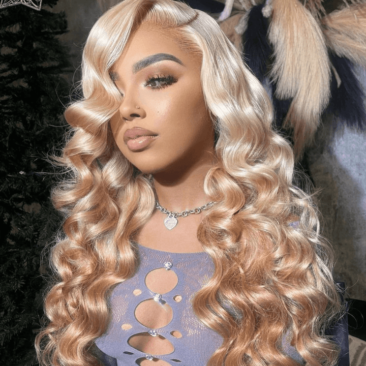 SZC Ombre Platinum Blonde Light Brown 13x4 HD Lace Front Human Hair Wigs