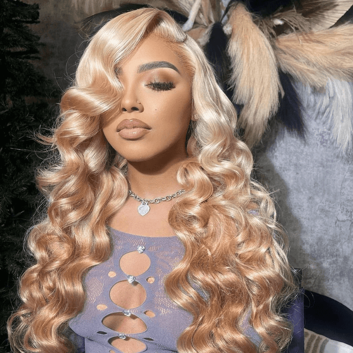 SZC Ombre Platinum Blonde Light Brown 13x4 HD Lace Front Human Hair Wigs