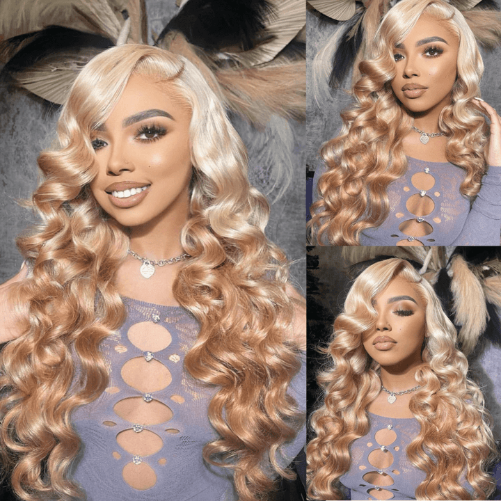 SZC Ombre Platinum Blonde Light Brown 13x4 HD Lace Front Human Hair Wigs