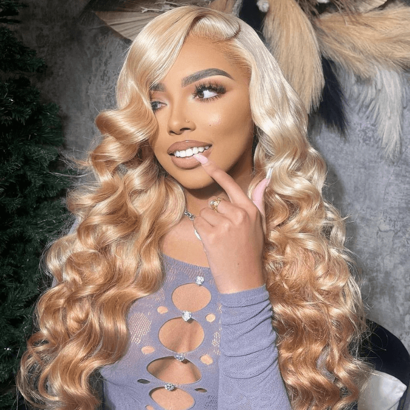 SZC Ombre Platinum Blonde Light Brown 13x4 HD Lace Front Human Hair Wigs