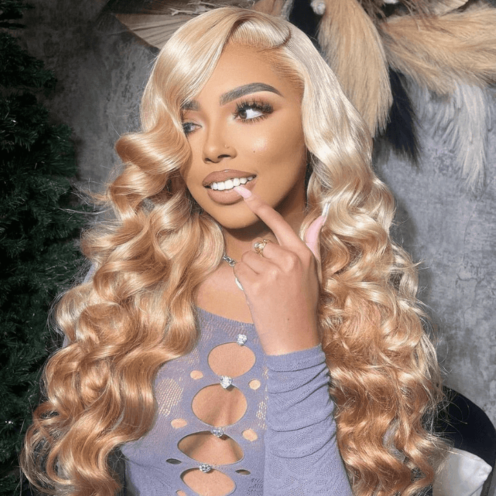 SZC Ombre Platinum Blonde Light Brown 13x4 HD Lace Front Human Hair Wigs