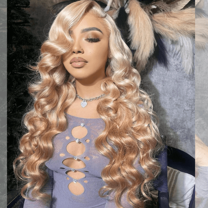 SZC Ombre Platinum Blonde Light Brown 13x4 HD Lace Front Human Hair Wigs