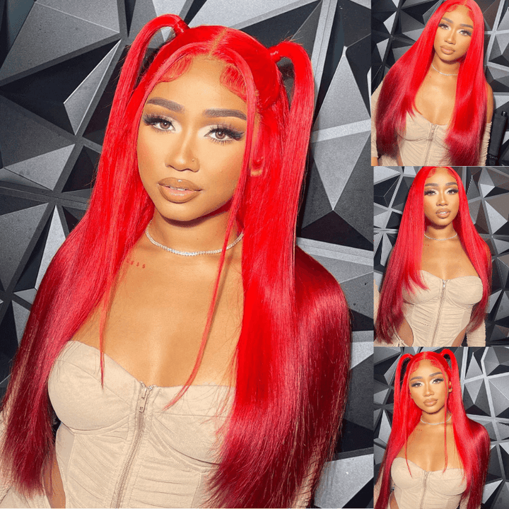 SZC Ombre Red 99J Burgundy Color Lace Front Straight Human Hair Weave Wig