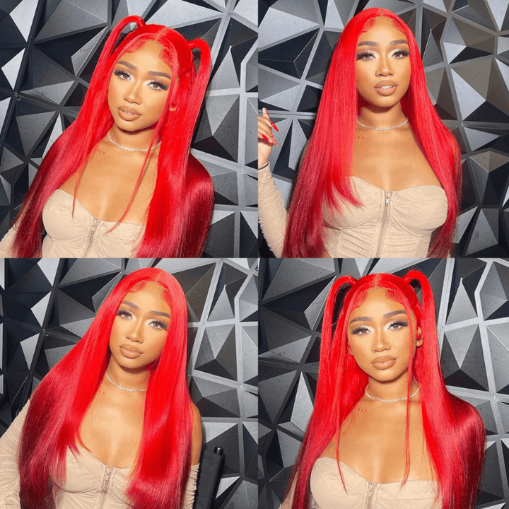 SZC Ombre Red 99J Burgundy Color Lace Front Straight Human Hair Weave Wig