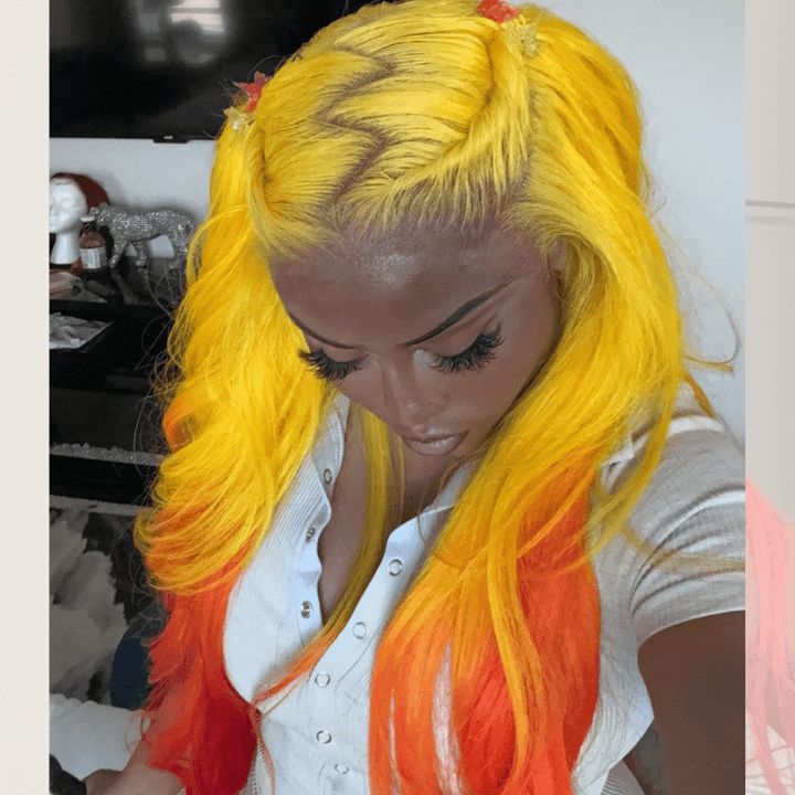 SZC Ombre Yellow Ginger Orange Body Wave HD Lace Front Human Hair Wig