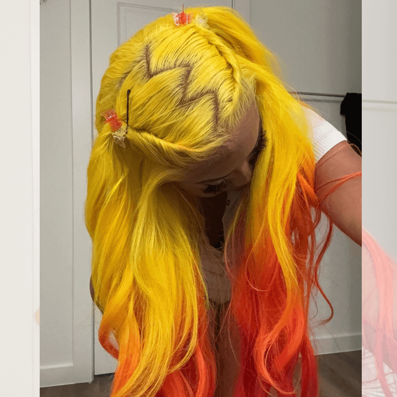SZC Ombre Yellow Ginger Orange Body Wave HD Lace Front Human Hair Wig