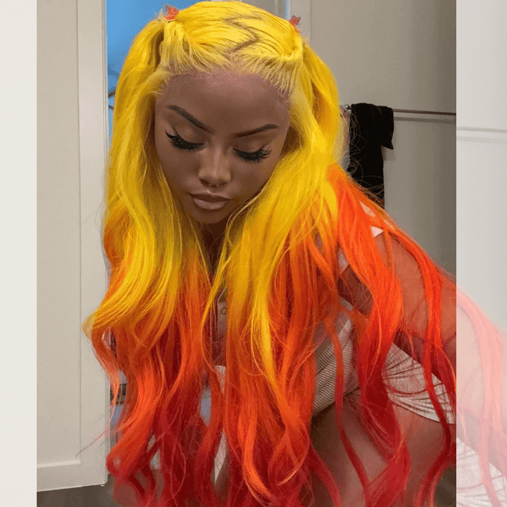 SZC Ombre Yellow Ginger Orange Body Wave HD Lace Front Human Hair Wig