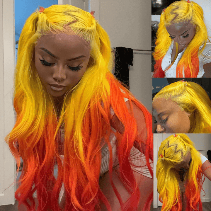 SZC Ombre Yellow Ginger Orange Body Wave HD Lace Front Human Hair Wig