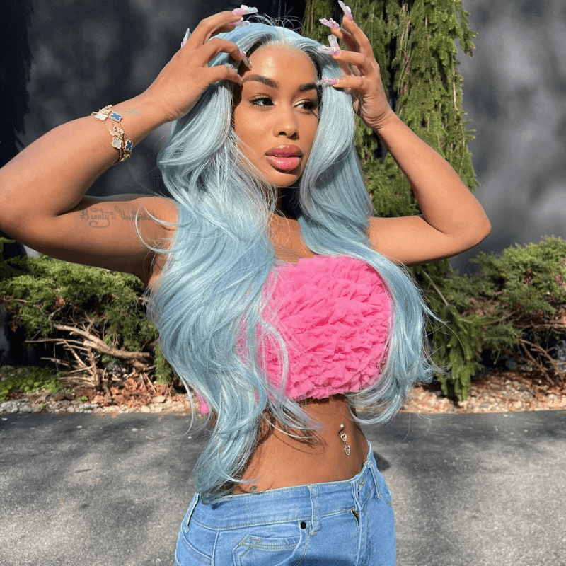 SZC Pastel Icy Sky Light Blue 13X4 HD Lace Front Virgin Human Hair Wig