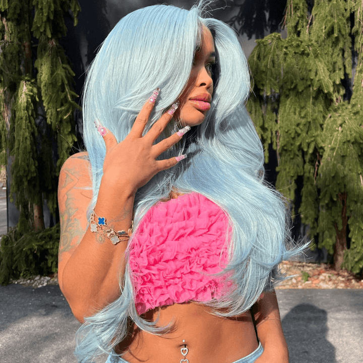 SZC Pastel Icy Sky Light Blue 13X4 HD Lace Front Virgin Human Hair Wig