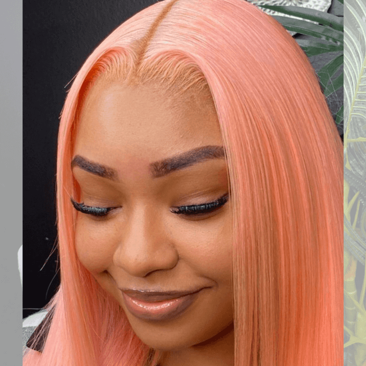 SZC Peach Pink 200 Density Bone Straight Lace Front Human Hair Weave Wig